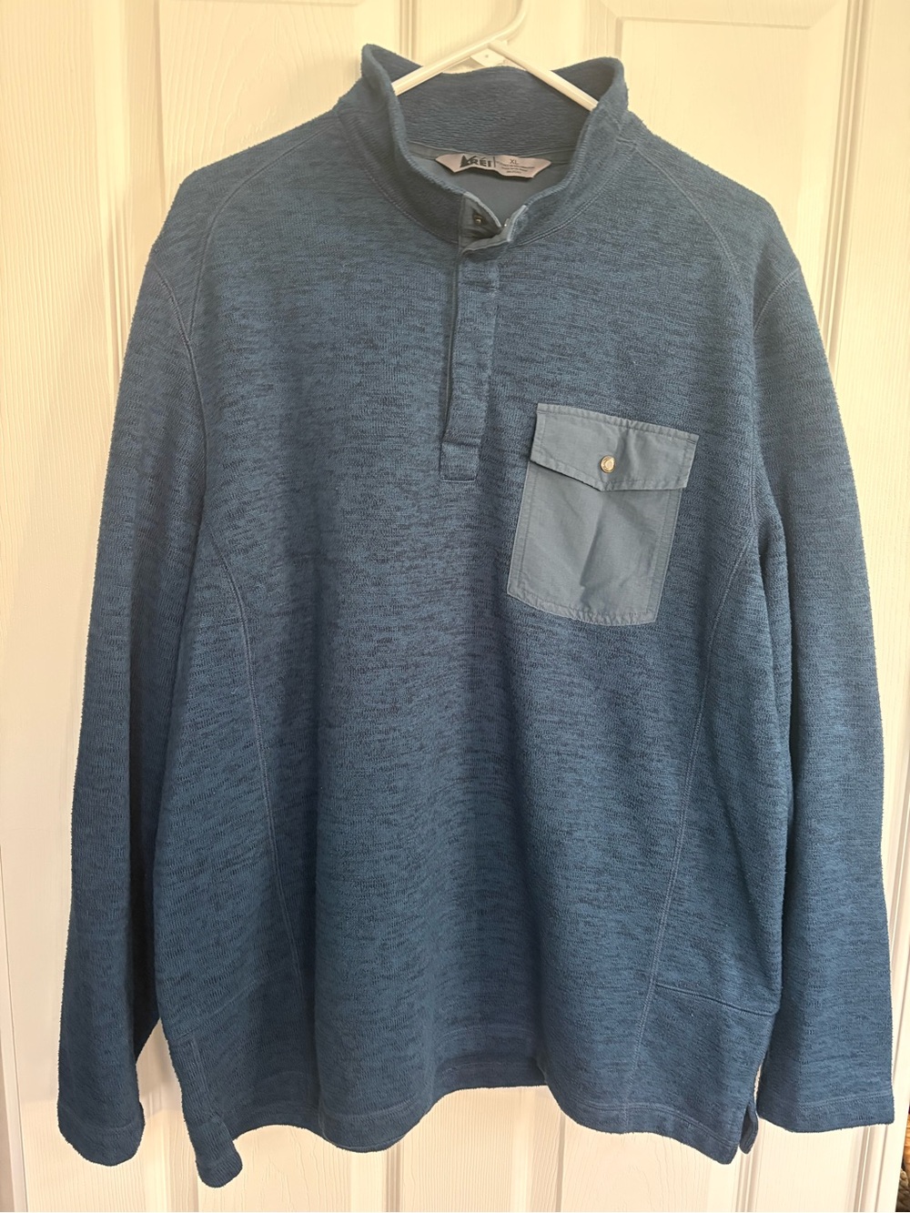 REI Men's Blue Henley-Style Pullover with Front Chest Pocket